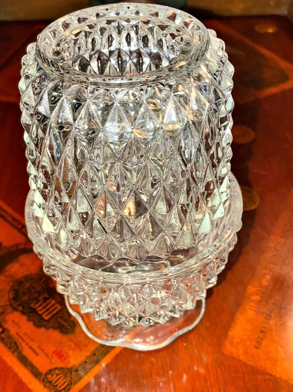 Vintage Indiana Glass "Diamond Point" Clear Fairy Lamp